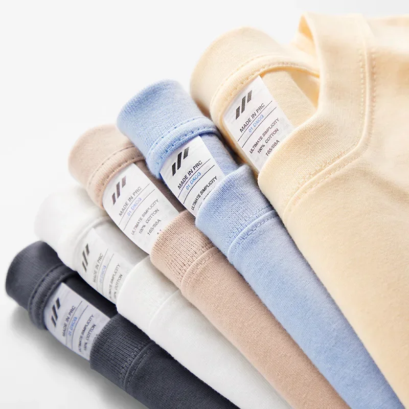 Men's 230g Heavy Cotton Short-sleeved T-shirt Men Pure Cotton Loose Solid Color Bottoming Shirt Trendy Man T-shirt Tops Clothes - Image 3