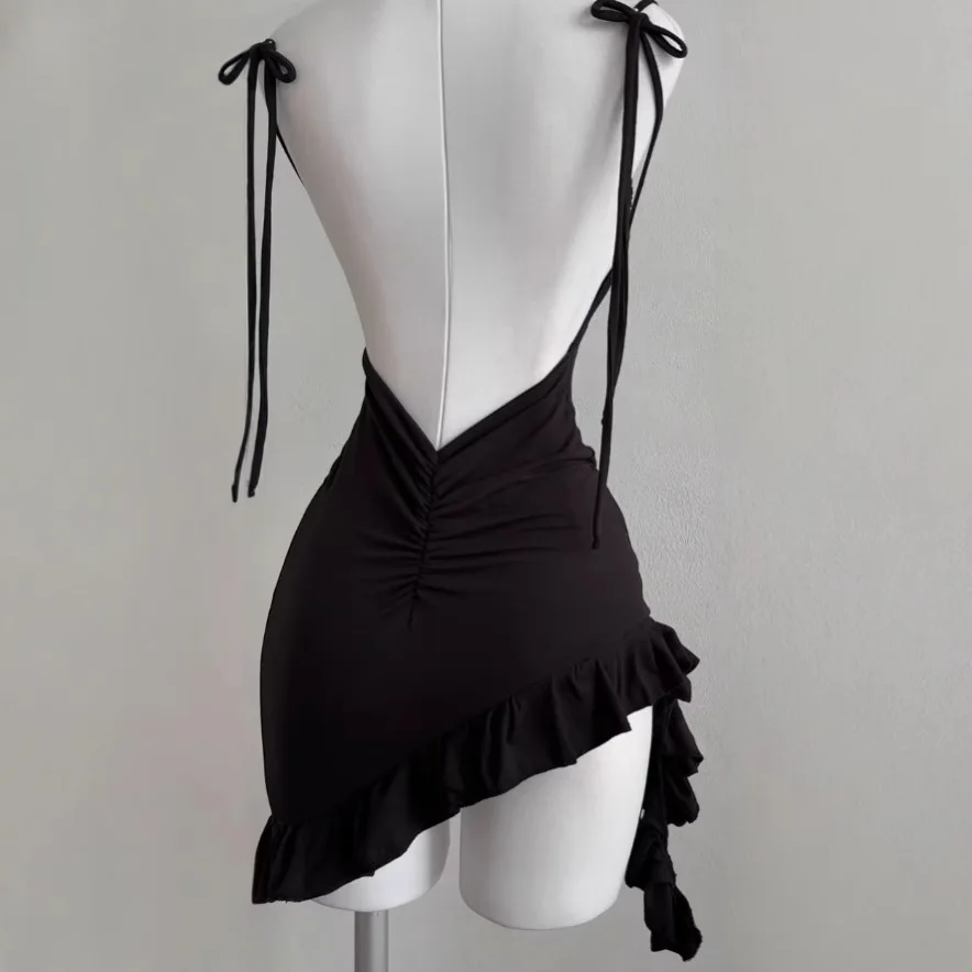 2025 Sexy Sleelveless Backless Mini Dress Women Summer Europe America Lace Up Bodycon Dresses High Street Party Club Black Dress - Image 8